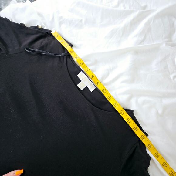 🎄 Michael Kors EUC Embellished sleeves stretchy clear gem top XL black - Picture 11 of 16